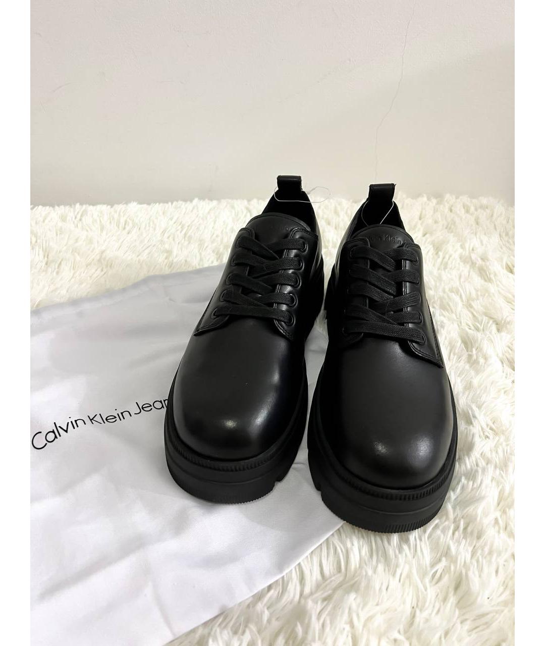CALVIN KLEIN Черные кожаные низкие ботинки, фото 2