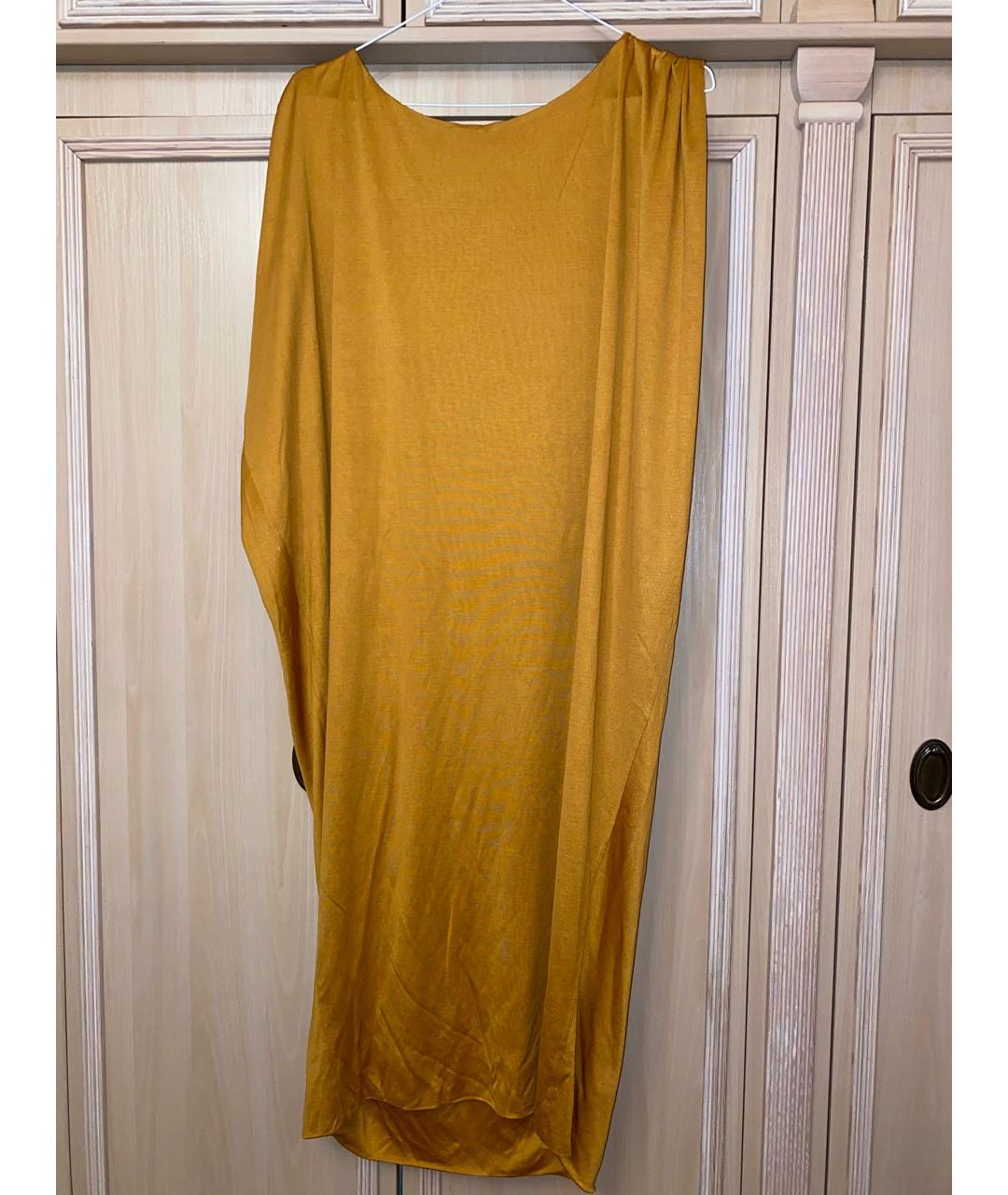 BOTTEGA VENETA Горчичное вискозное повседневное платье, фото 2