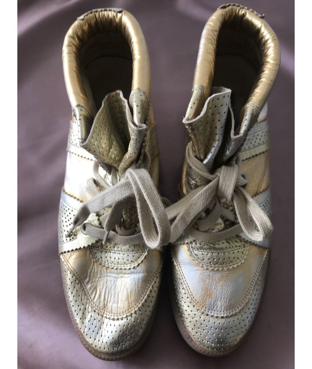 ISABEL MARANT Золотые кожаные кроссовки, фото 3