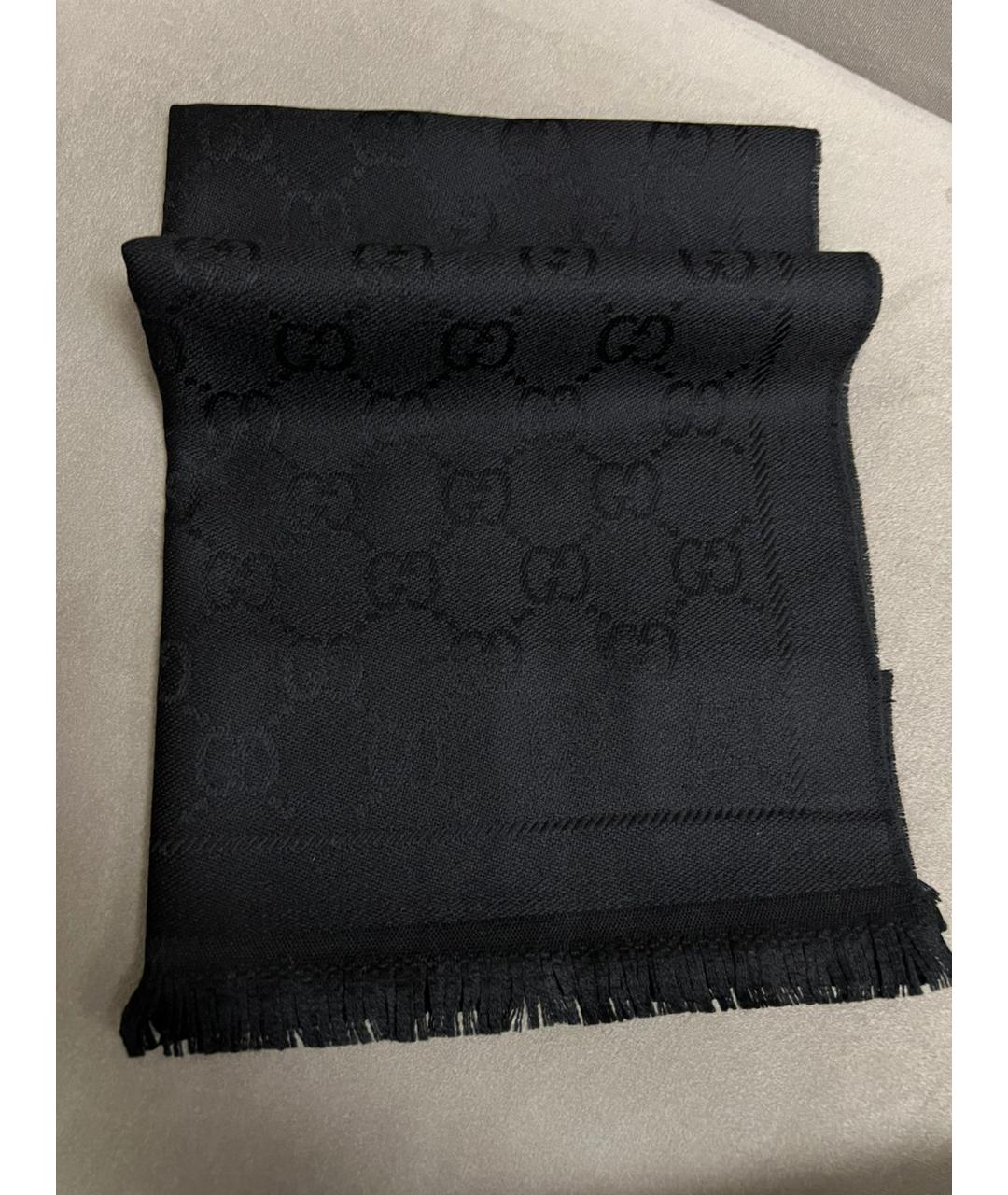 GUCCI Черный шерстяной шарф, фото 5