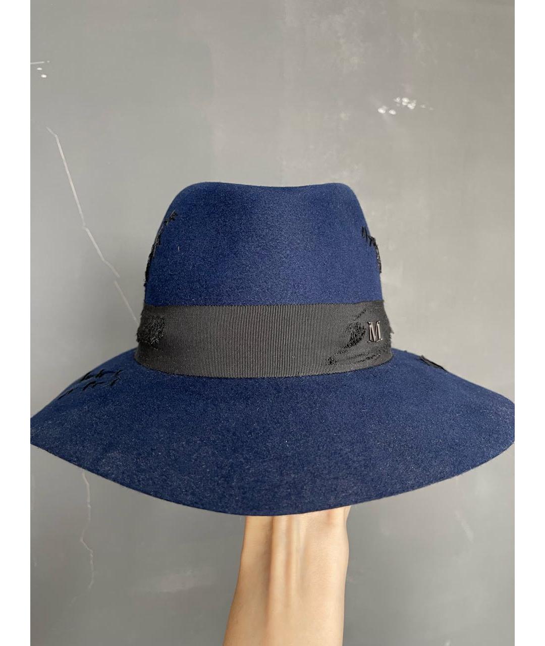 MAISON MICHEL Темно-синяя шерстяная шляпа, фото 2