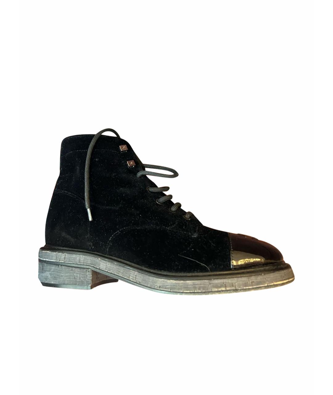 CHANEL PRE-OWNED Черные бархатные ботинки, фото 1