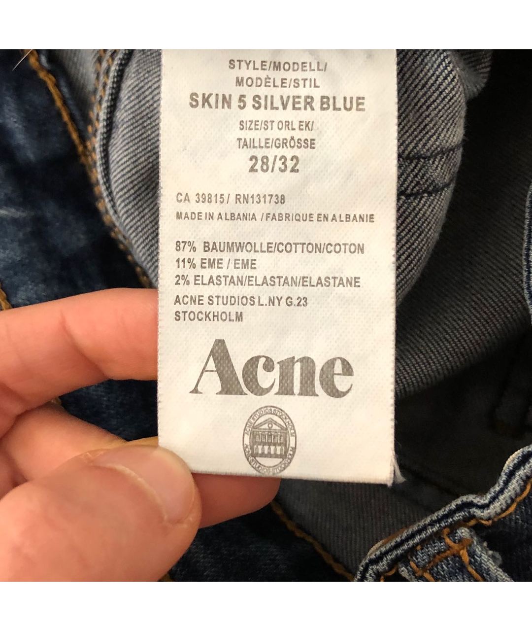 ACNE STUDIOS Голубые хлопко-эластановые джинсы слим, фото 8