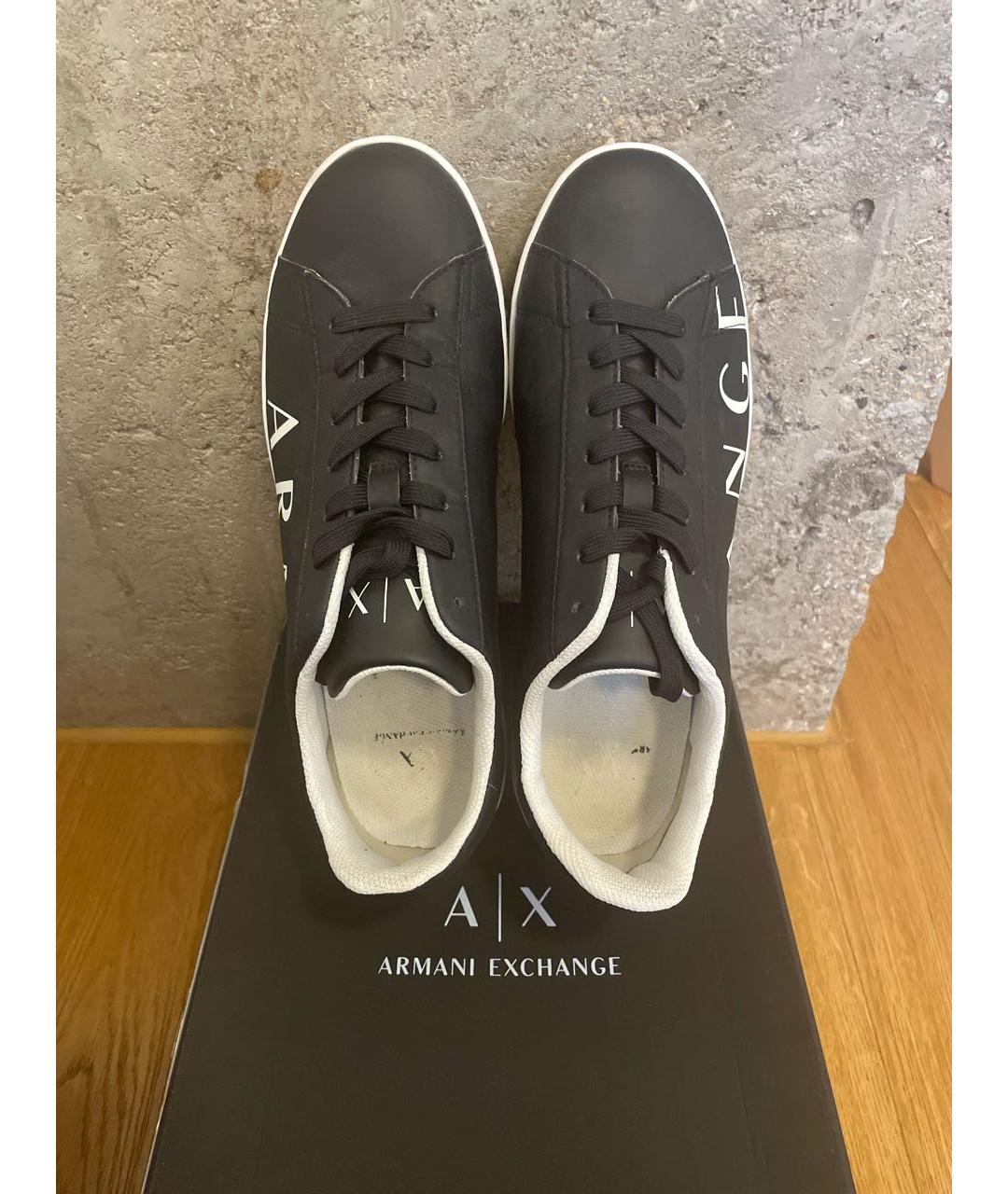 ARMANI EXCHANGE Черные кожаные низкие кроссовки / кеды, фото 3