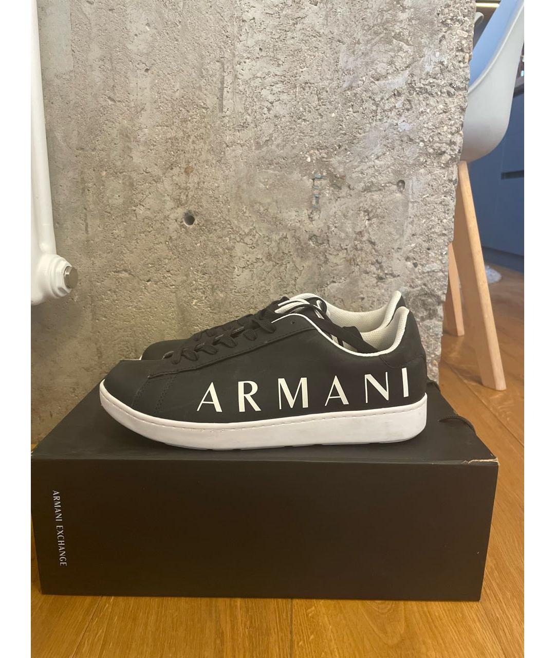 ARMANI EXCHANGE Черные кожаные низкие кроссовки / кеды, фото 5
