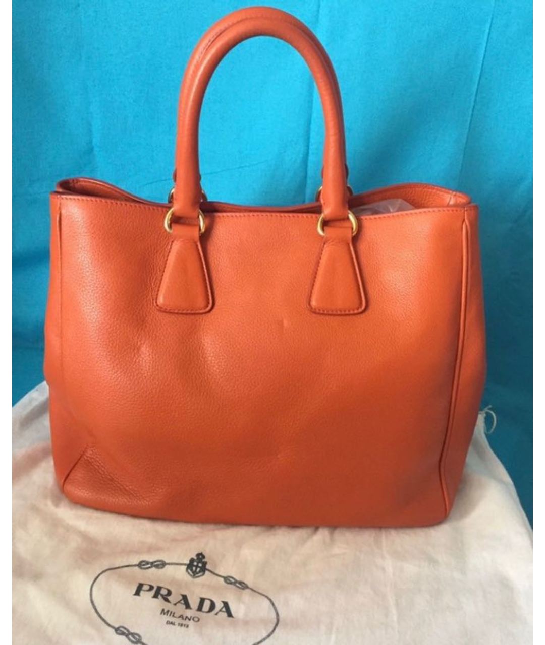 PRADA Оранжевая кожаная сумка тоут, фото 2
