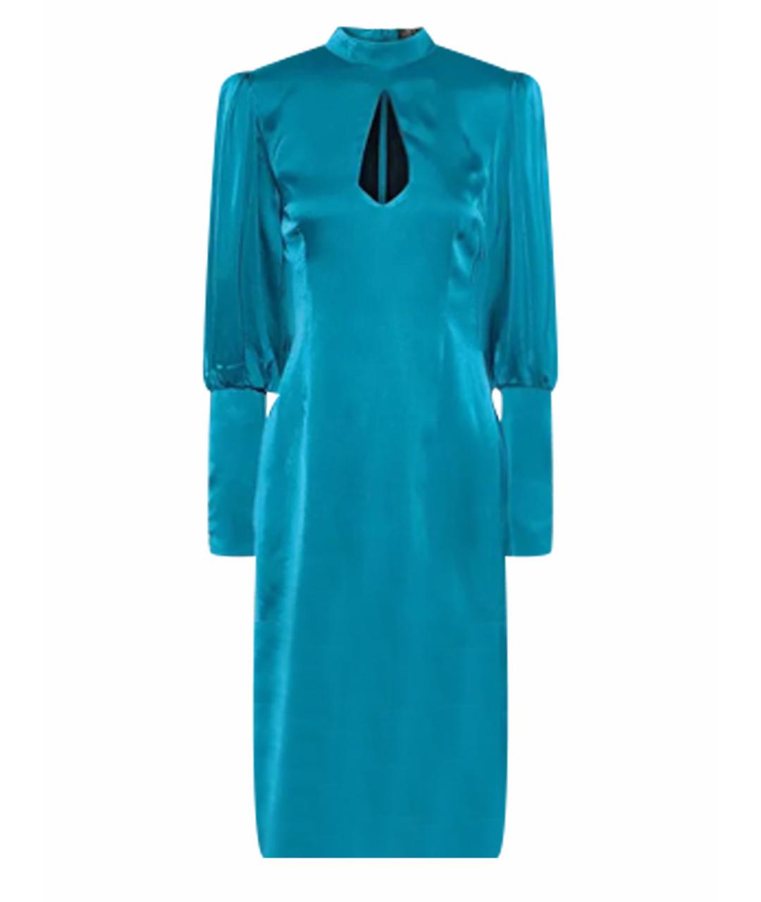 DE LA VALI Голубое шелковое коктейльное платье, фото 1
