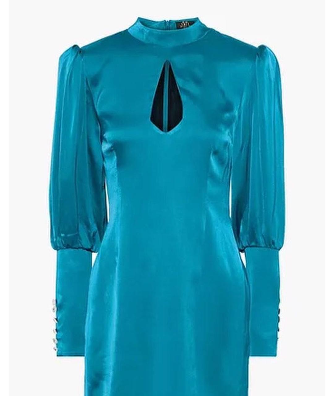 DE LA VALI Голубое шелковое коктейльное платье, фото 4