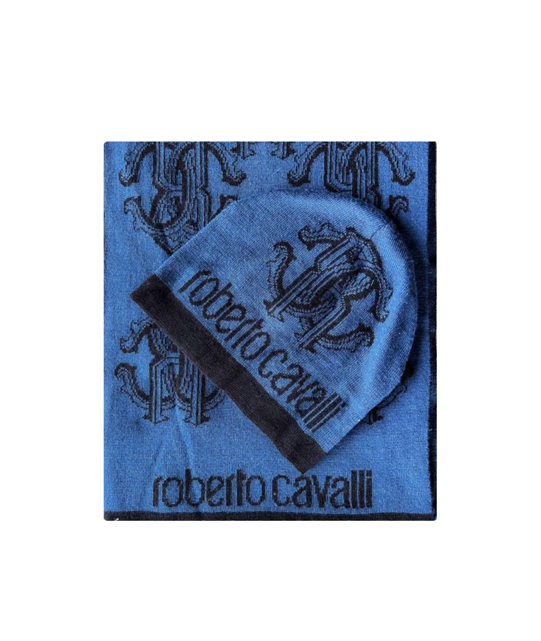 ROBERTO CAVALLI Синий шерстяной шарф, фото 1