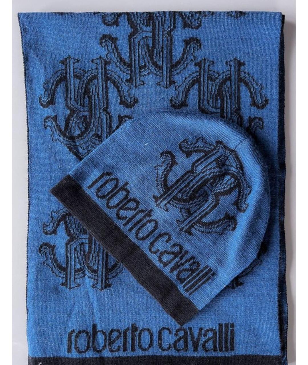 ROBERTO CAVALLI Синий шерстяной шарф, фото 8