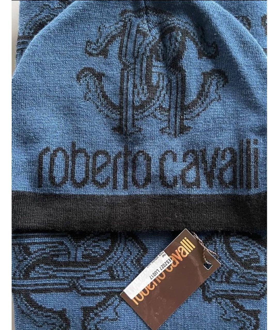 ROBERTO CAVALLI Синий шерстяной шарф, фото 6
