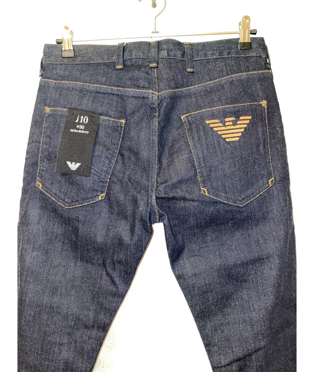 EMPORIO ARMANI Темно-синие хлопко-полиэстеровые джинсы скинни, фото 3