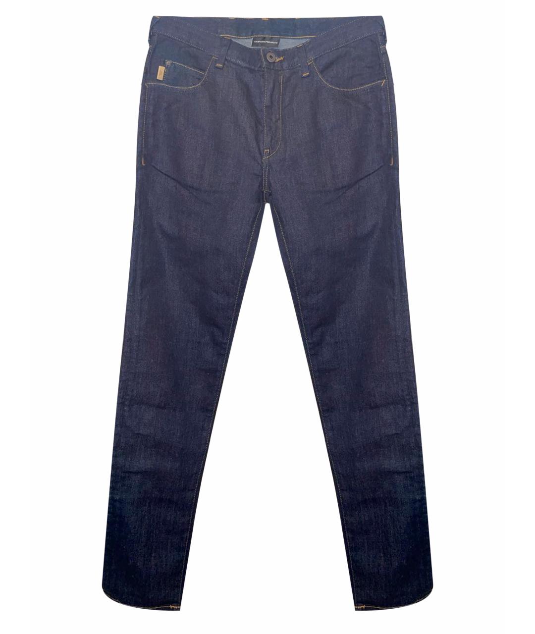 EMPORIO ARMANI Темно-синие хлопко-полиэстеровые джинсы скинни, фото 1