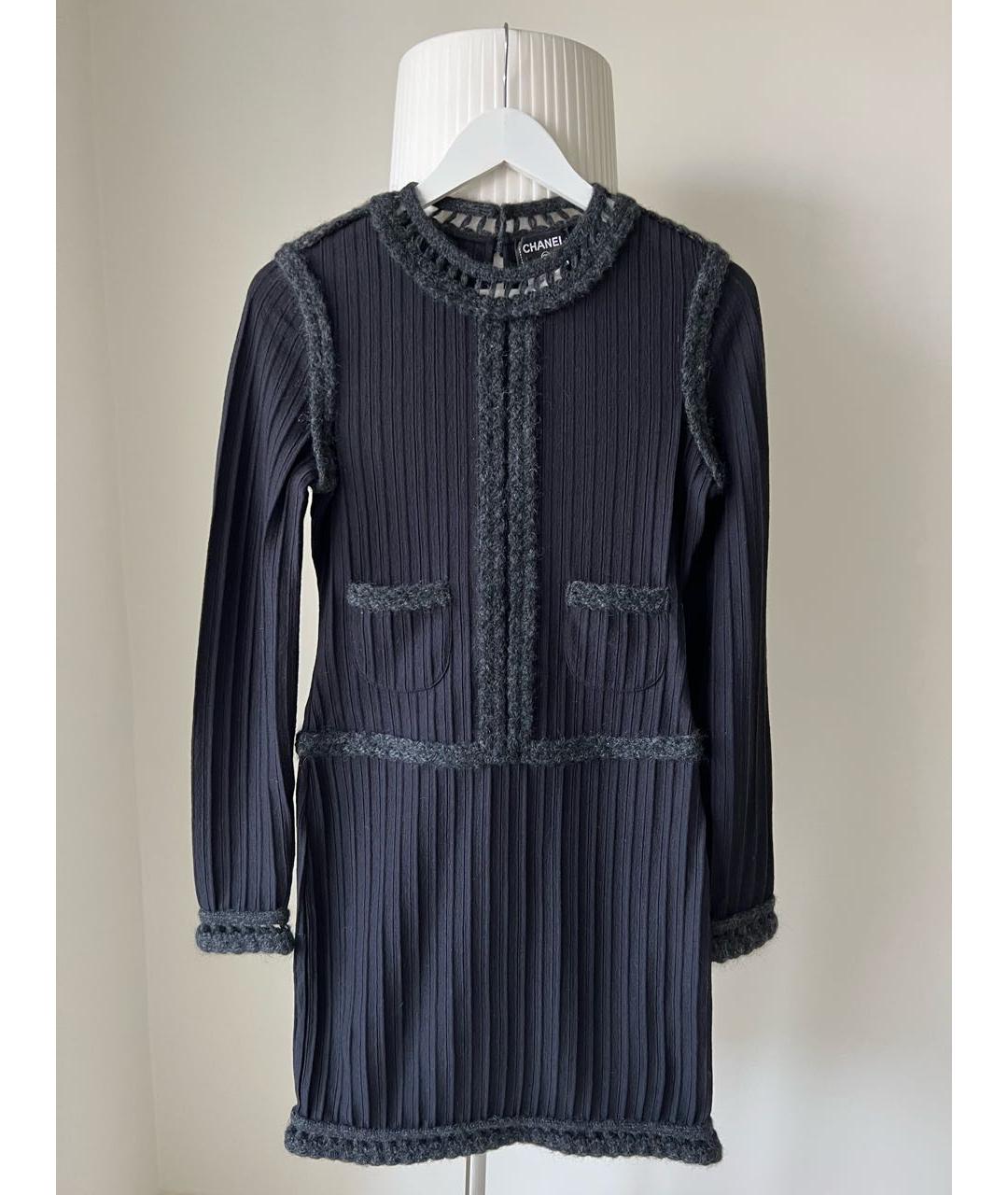 CHANEL Черное шерстяное повседневное платье, фото 9