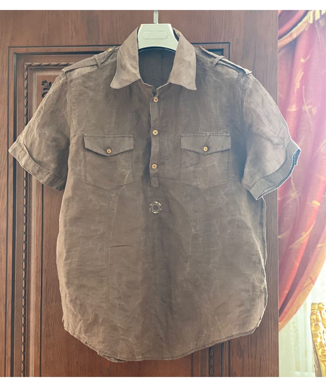 CAVALLI CLASS Коричневая хлопко-полиэстеровая кэжуал рубашка, фото 7