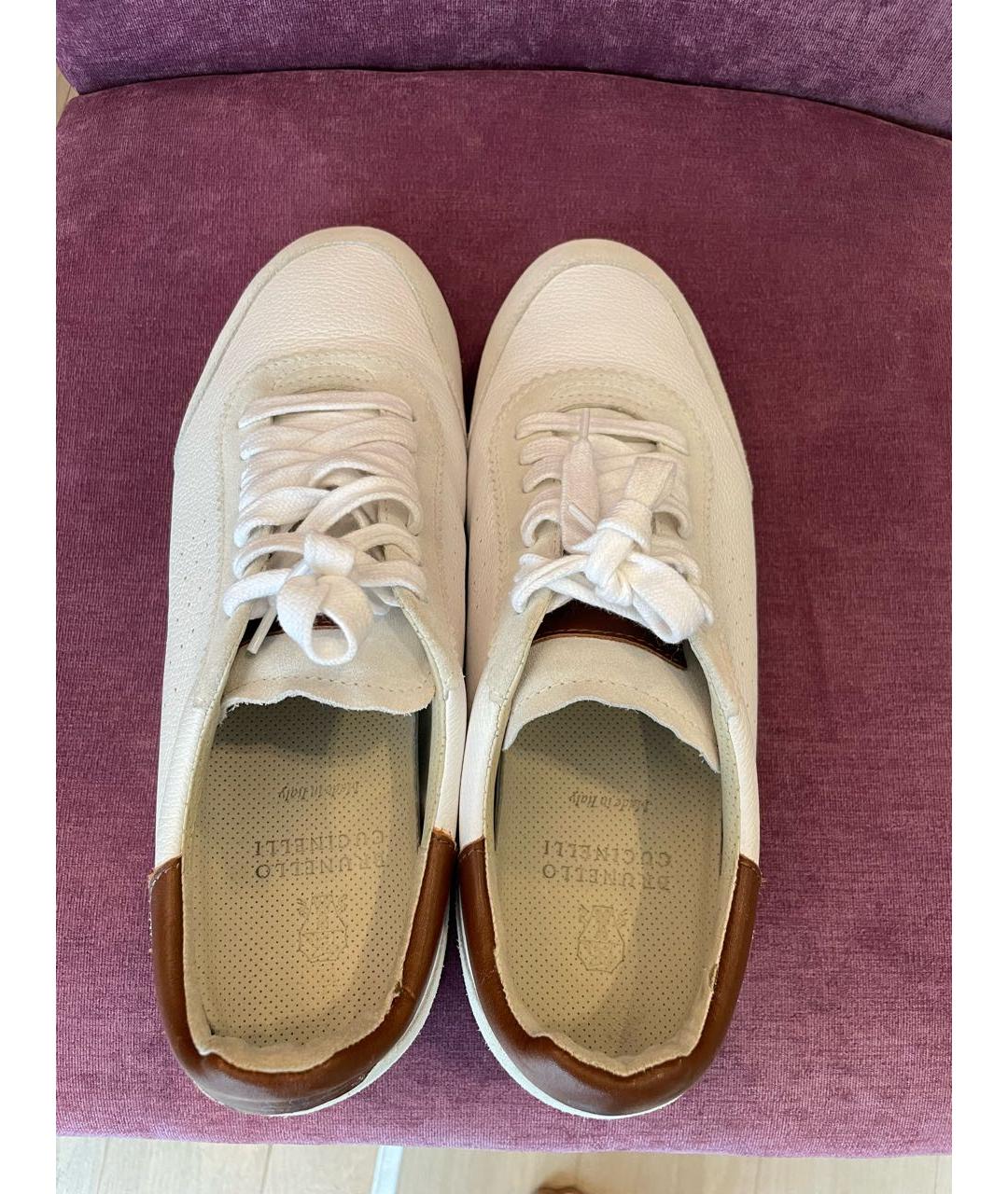 BRUNELLO CUCINELLI Белые кожаные низкие кроссовки / кеды, фото 3