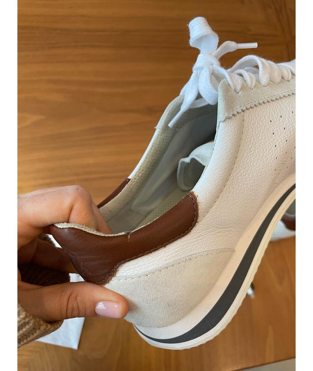 BRUNELLO CUCINELLI Белые кожаные низкие кроссовки / кеды, фото 6