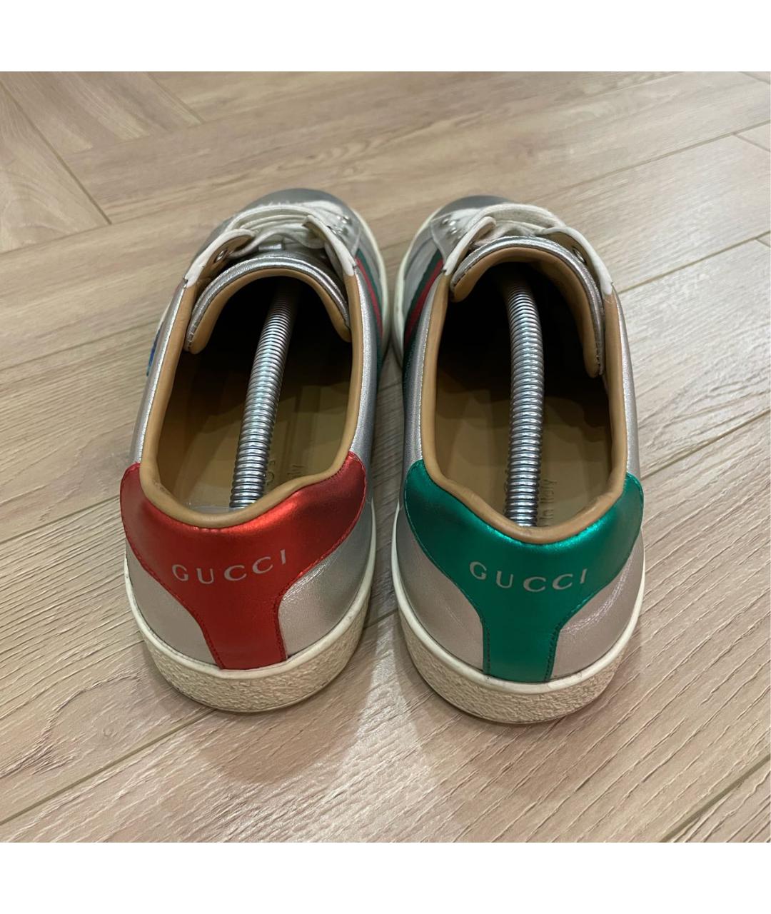 GUCCI Серебряные кожаные низкие кроссовки / кеды, фото 3