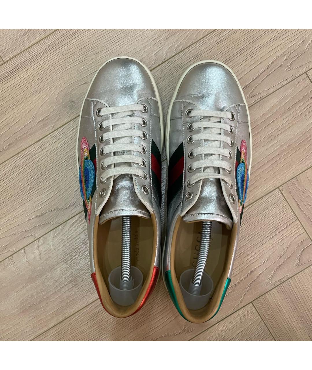 GUCCI Серебряные кожаные низкие кроссовки / кеды, фото 2