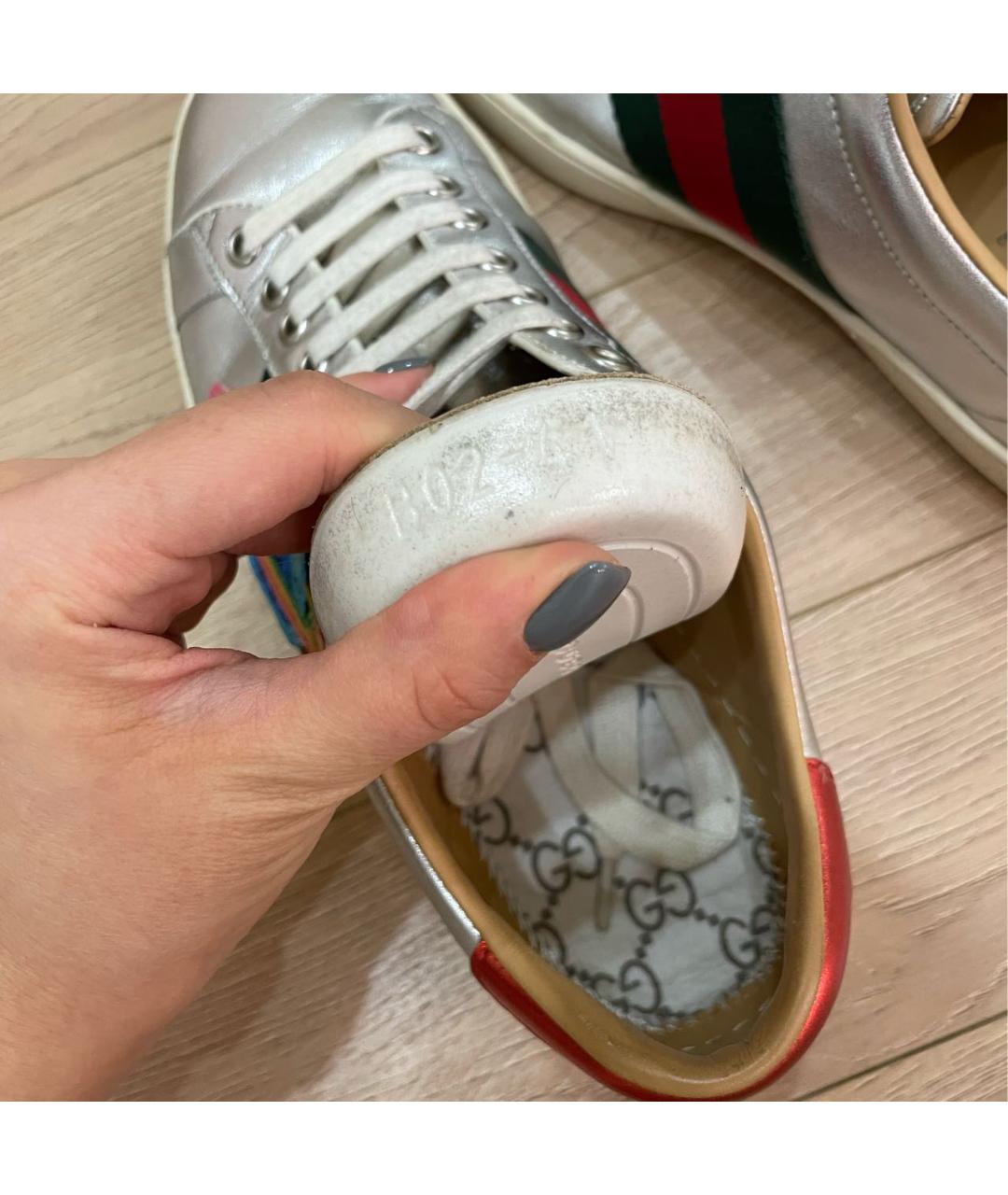 GUCCI Серебряные кожаные низкие кроссовки / кеды, фото 6