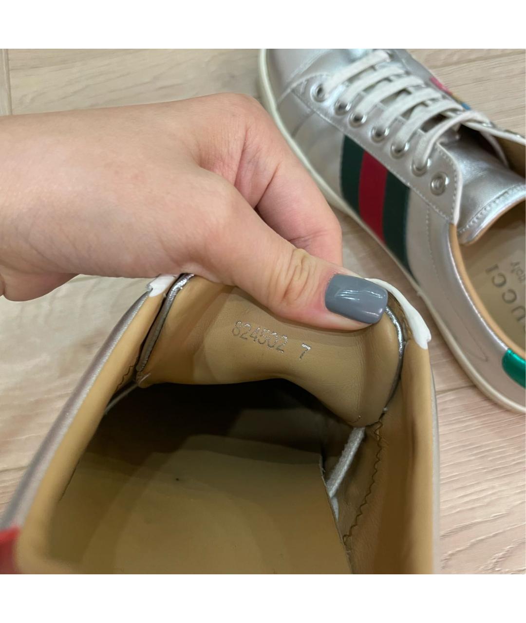 GUCCI Серебряные кожаные низкие кроссовки / кеды, фото 5