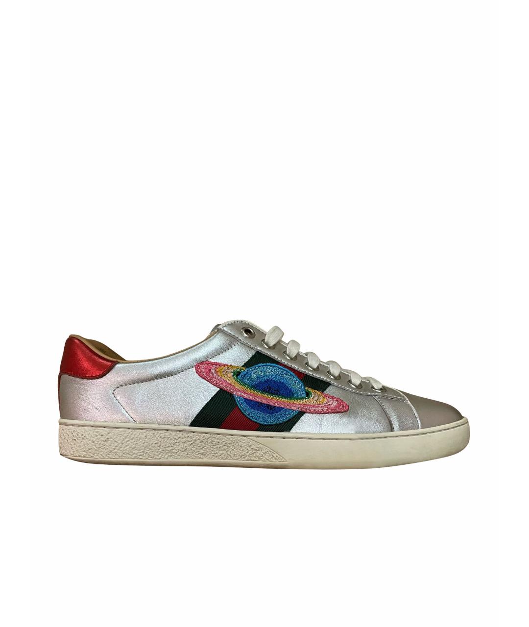 GUCCI Серебряные кожаные низкие кроссовки / кеды, фото 1
