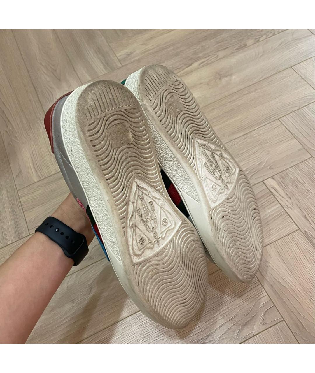 GUCCI Серебряные кожаные низкие кроссовки / кеды, фото 7