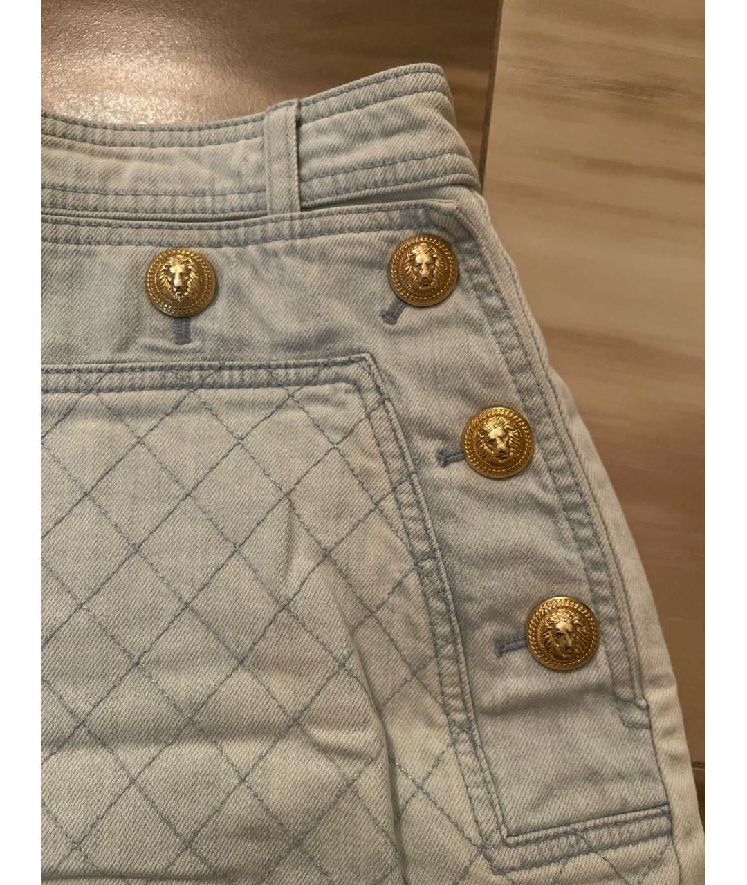 BALMAIN Голубая хлопковая юбка мини, фото 4