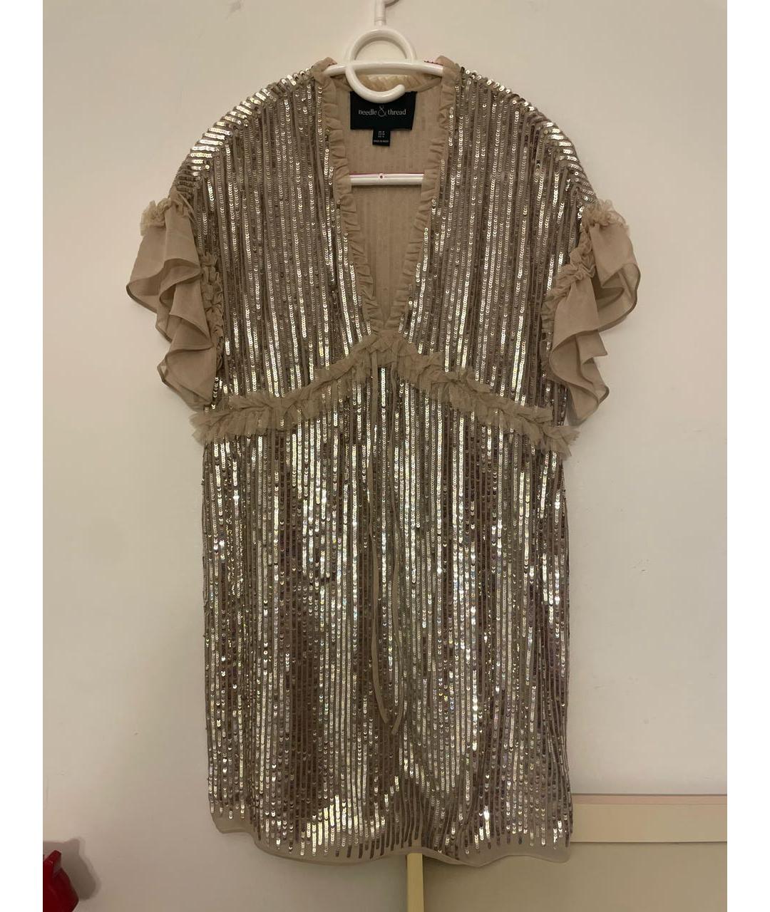 NEEDLE & THREAD Золотое полиэстеровое вечернее платье, фото 8