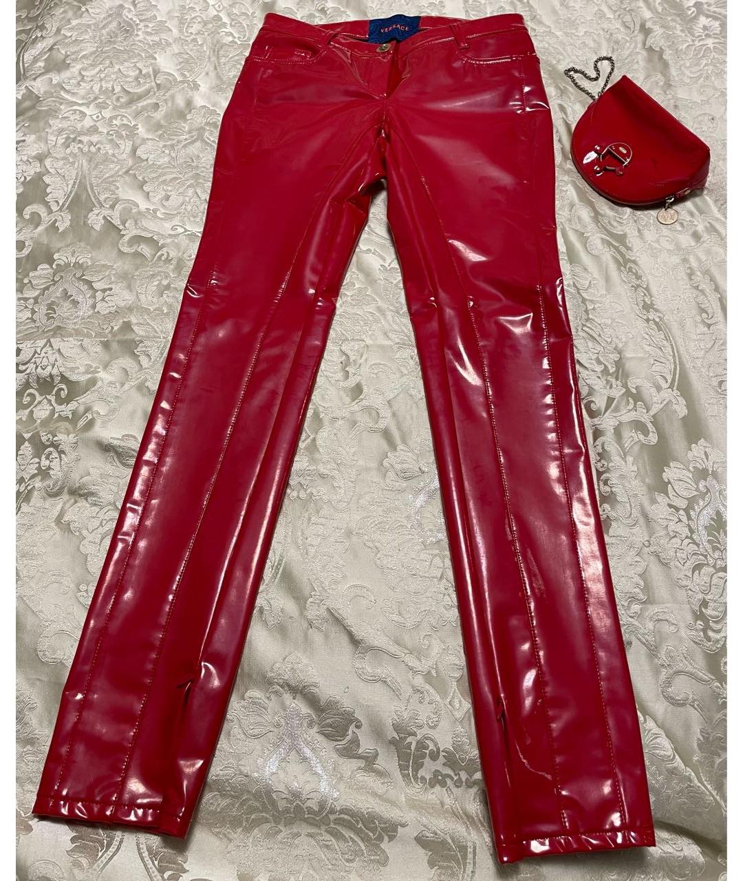 VERSACE Красные полиамидовые прямые брюки, фото 5