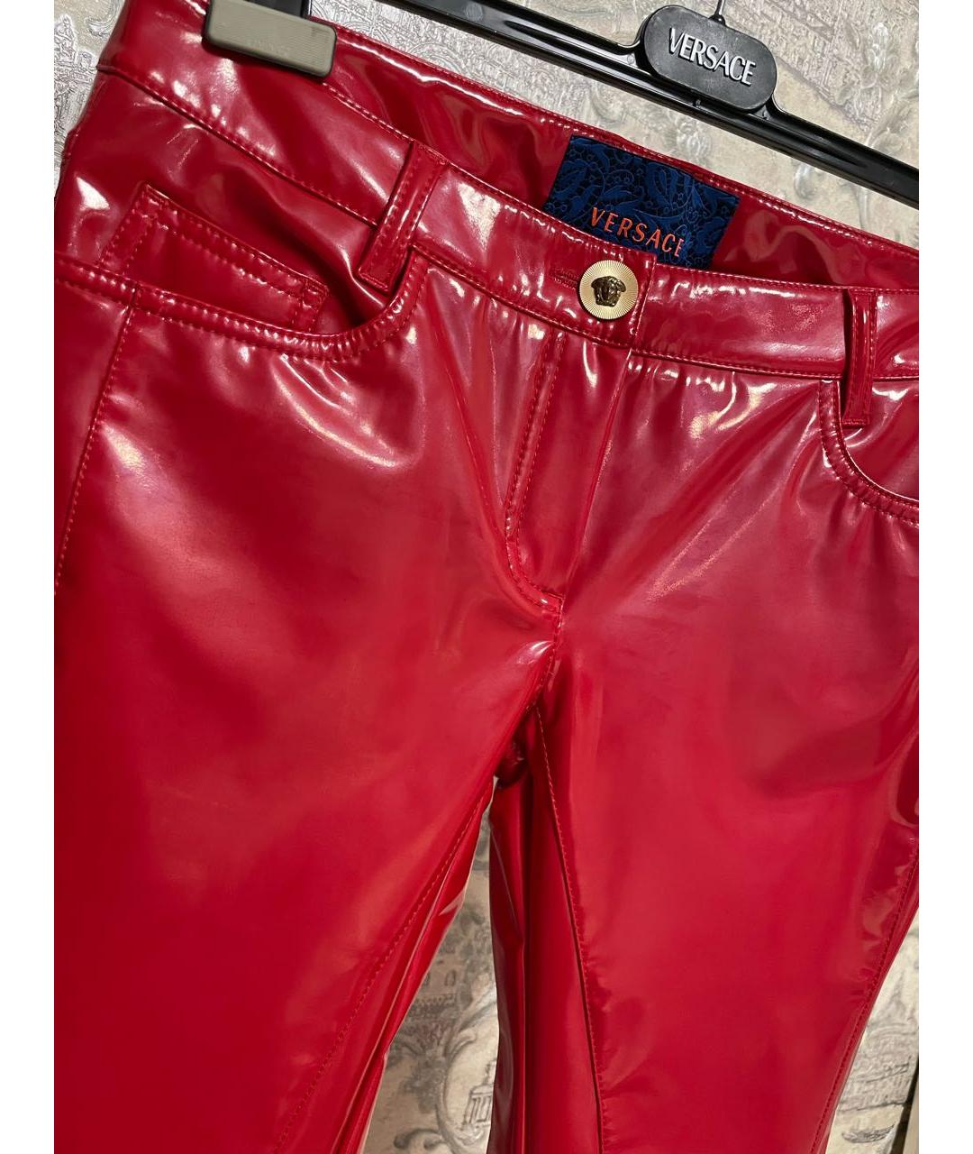 VERSACE Красные полиамидовые прямые брюки, фото 7