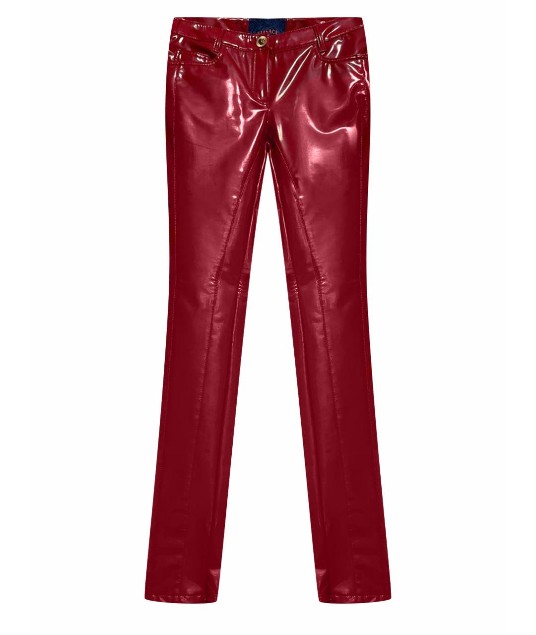 VERSACE Красные полиамидовые прямые брюки, фото 1
