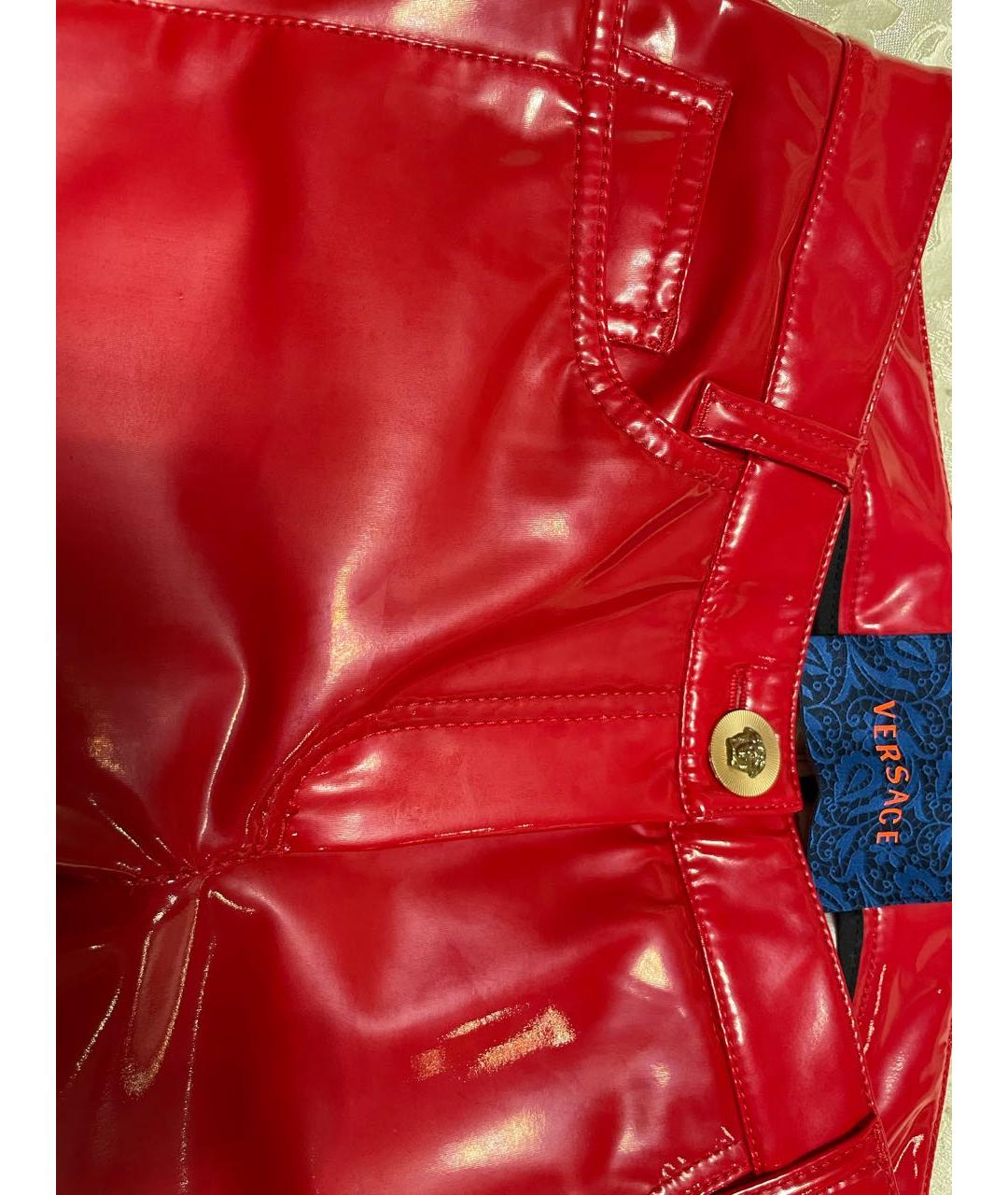 VERSACE Красные полиамидовые прямые брюки, фото 3