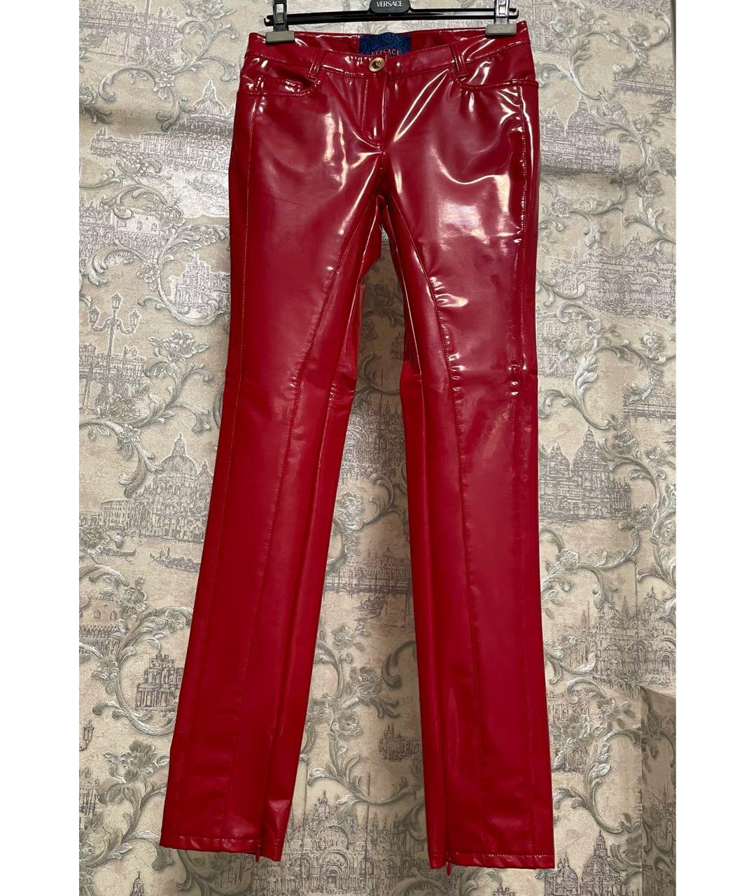 VERSACE Красные полиамидовые прямые брюки, фото 9