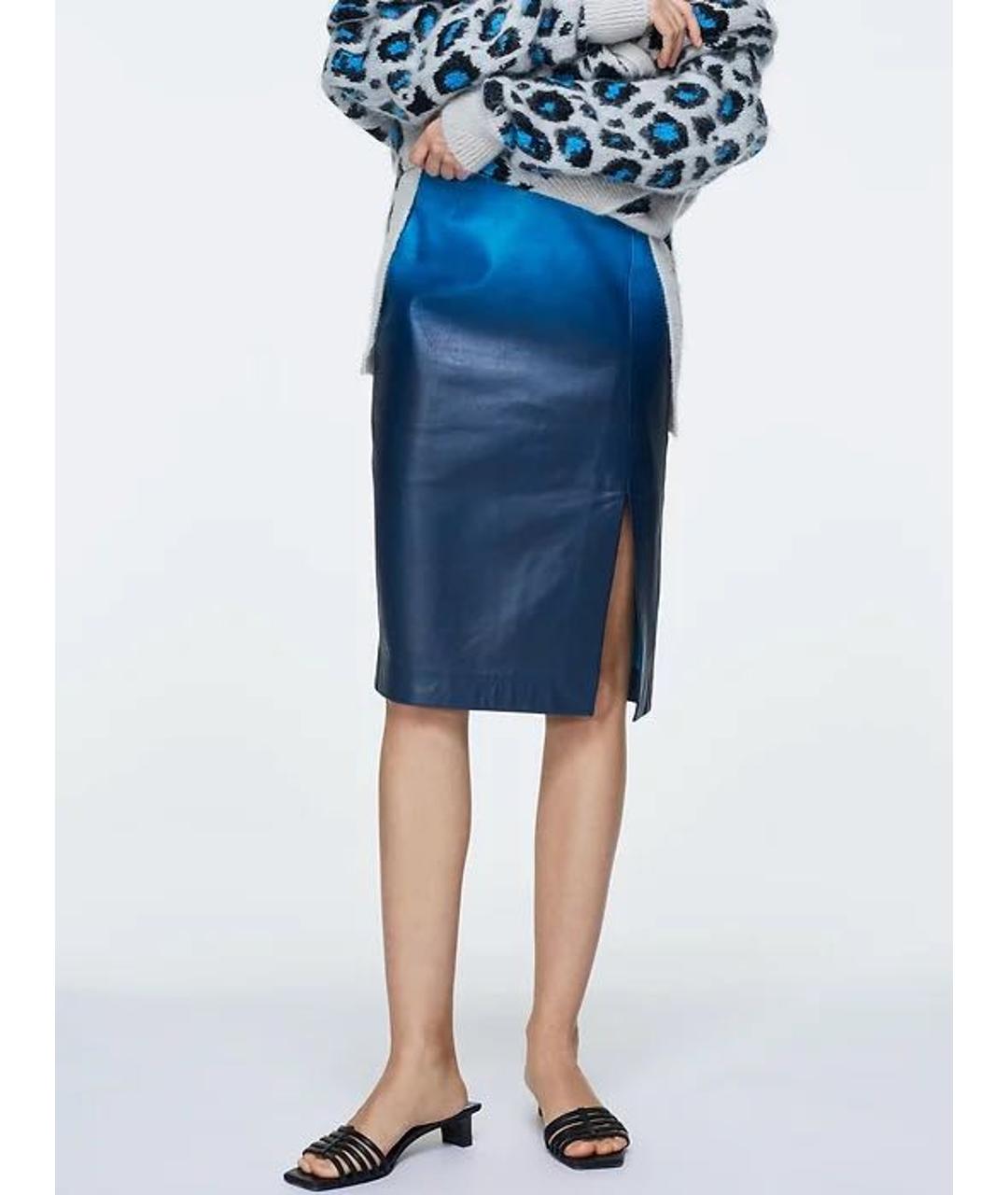 DOROTHEE SCHUMACHER Синяя кожаная юбка миди, фото 4