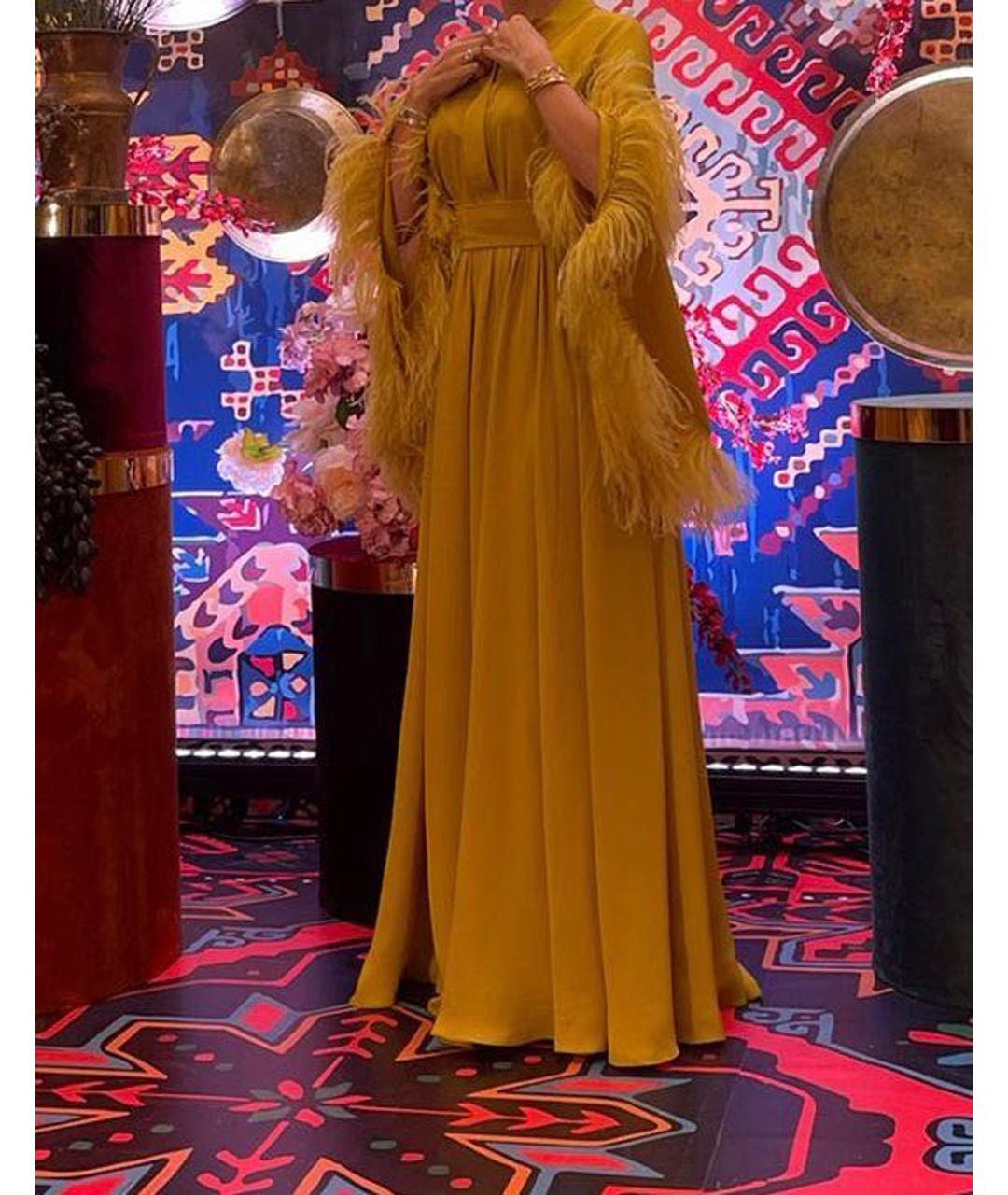 ELIE SAAB Золотое шифоновое вечернее платье, фото 6