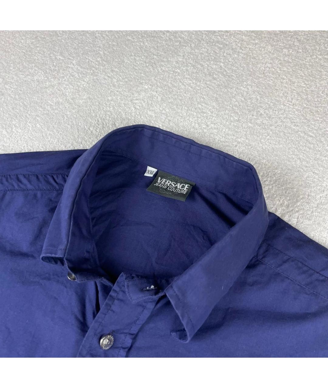 VERSACE JEANS COUTURE Темно-синяя хлопковая классическая рубашка, фото 4