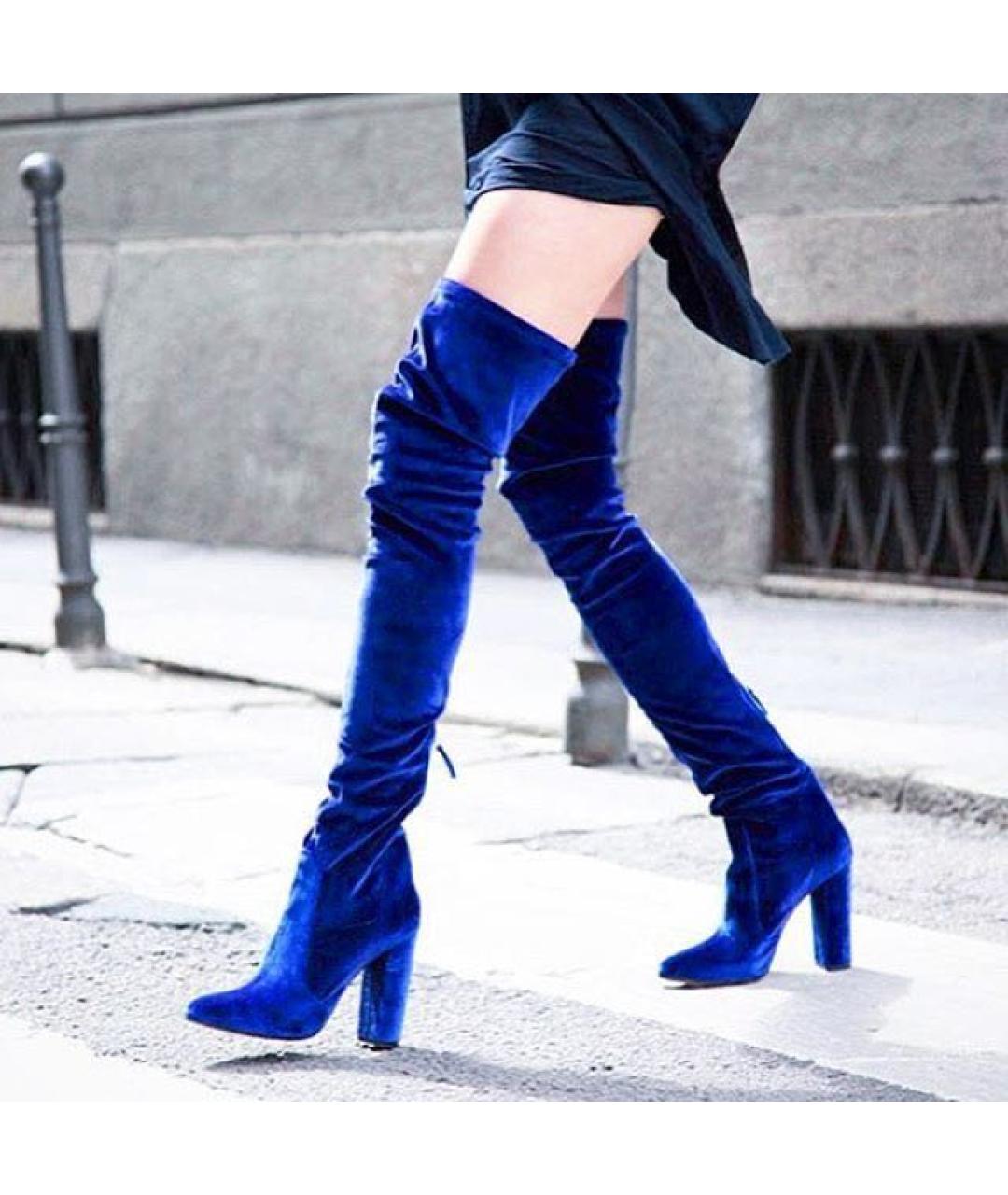 AQUAZZURA Синие бархатные ботфорты, фото 2
