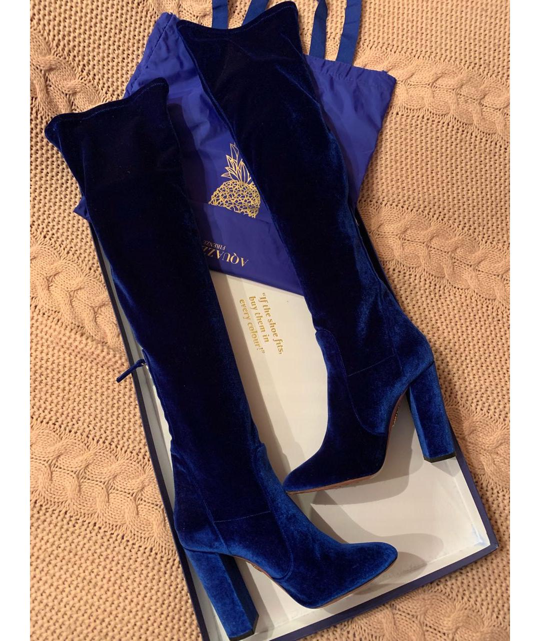 AQUAZZURA Синие бархатные ботфорты, фото 4