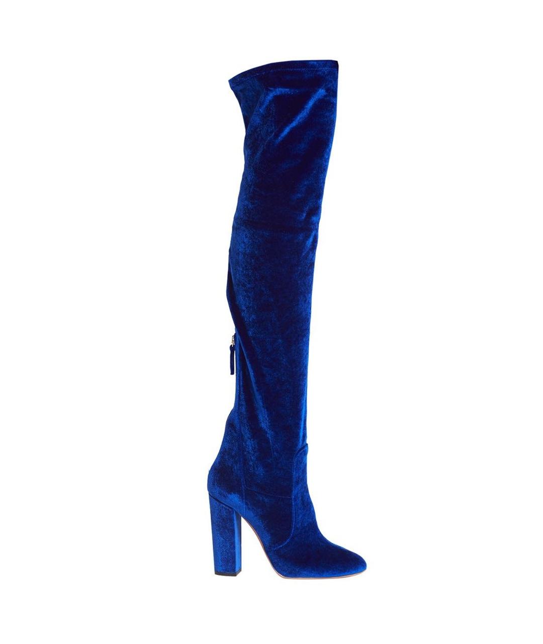 AQUAZZURA Синие бархатные ботфорты, фото 1