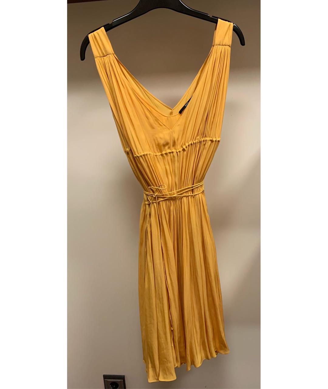HUGO BOSS Желтое полиэстеровое коктейльное платье, фото 8