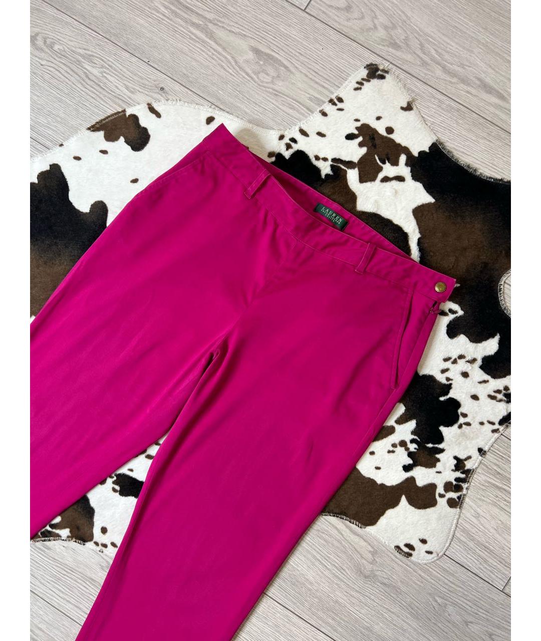 RALPH LAUREN Розовые хлопко-эластановые брюки узкие, фото 2