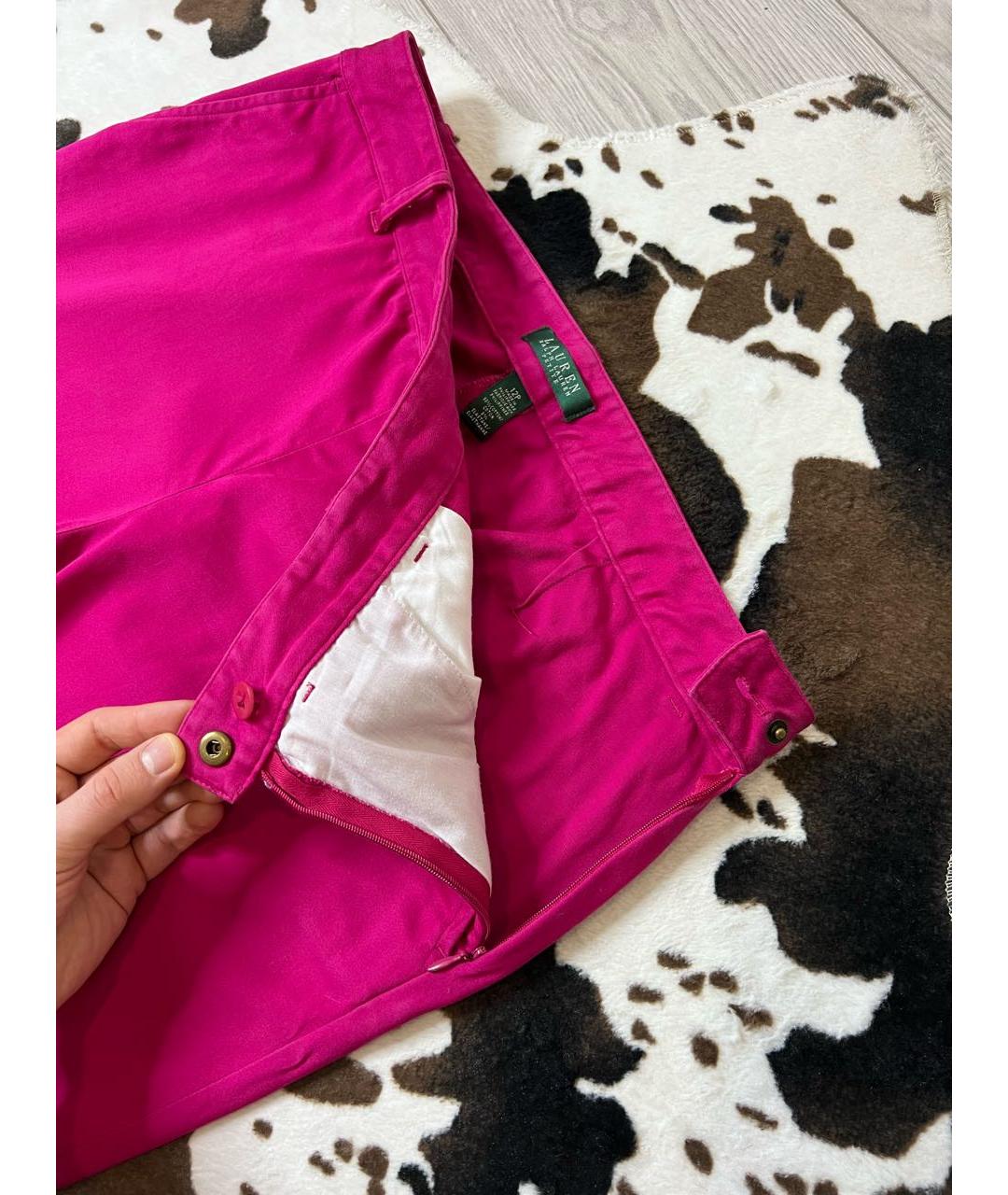 RALPH LAUREN Розовые хлопко-эластановые брюки узкие, фото 6