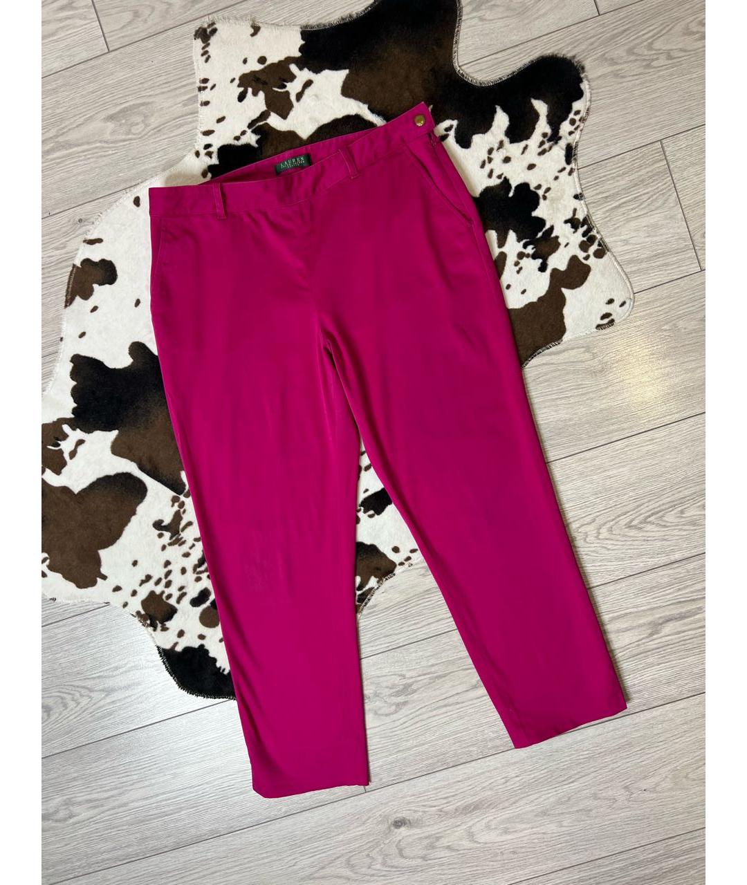RALPH LAUREN Розовые хлопко-эластановые брюки узкие, фото 9