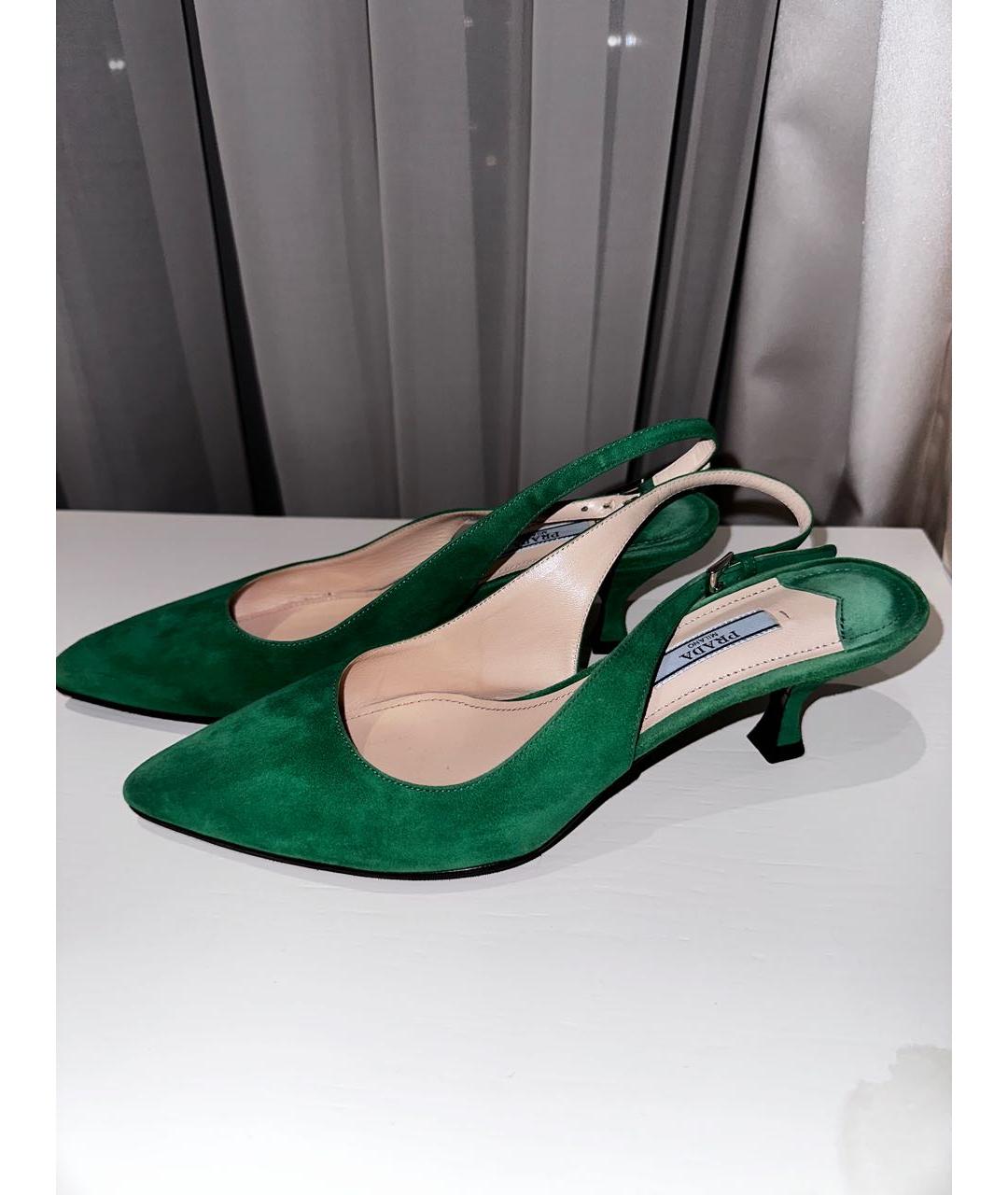 PRADA Зеленые бархатные туфли, фото 7