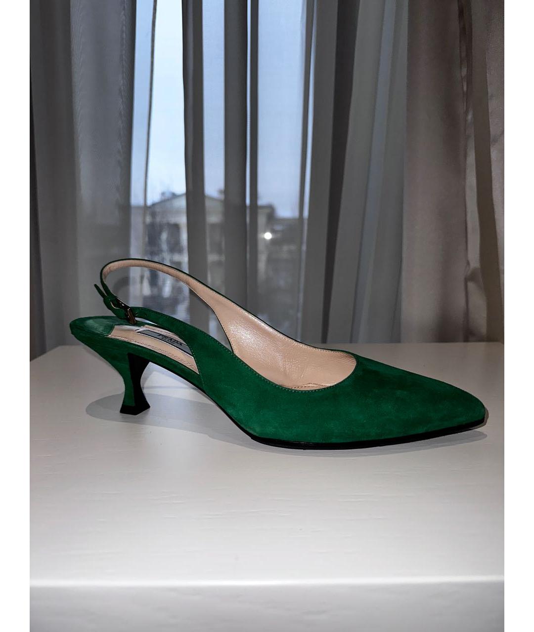 PRADA Зеленые бархатные туфли, фото 8