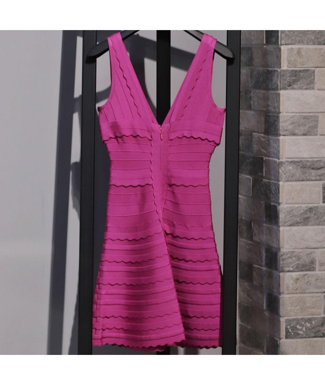 HERVE LEGER Фуксия вискозное коктейльное платье, фото 3