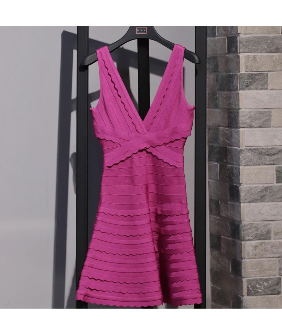 HERVE LEGER Фуксия вискозное коктейльное платье, фото 2