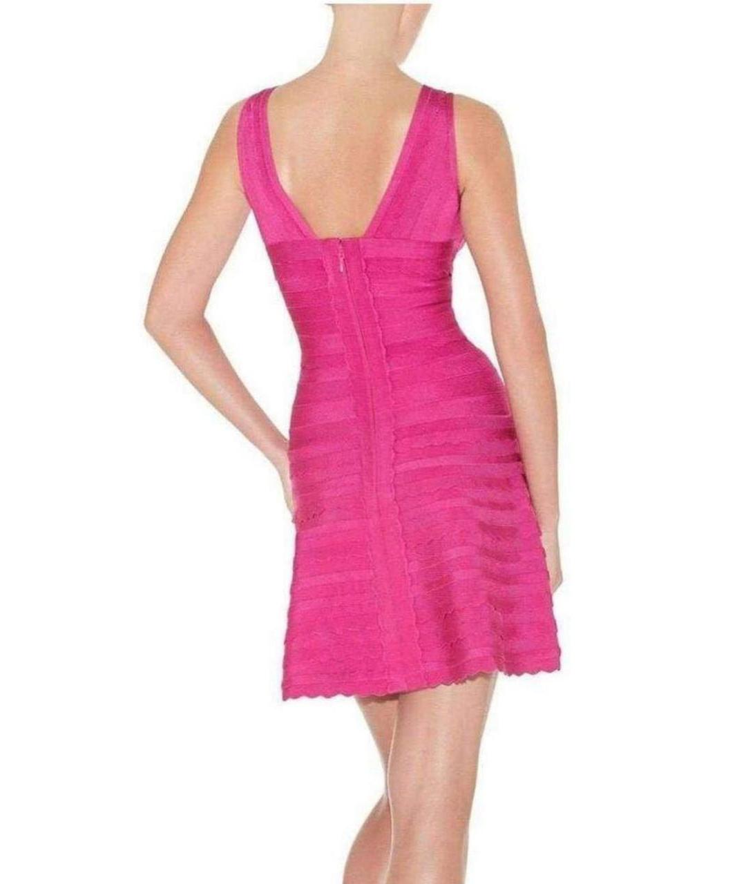 HERVE LEGER Фуксия вискозное коктейльное платье, фото 7