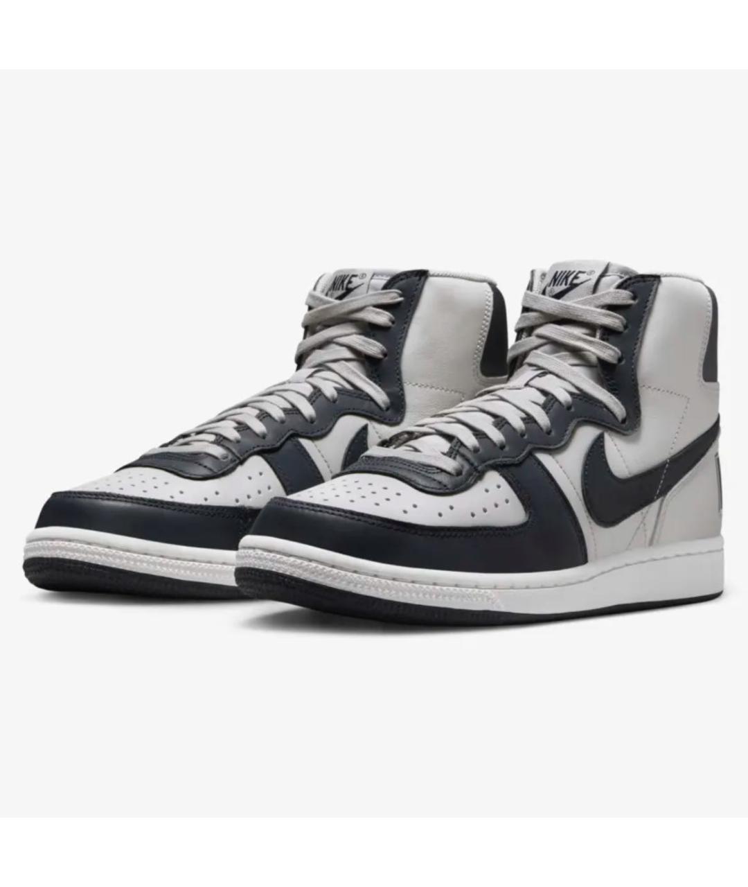 NIKE Серые кожаные высокие кроссовки / кеды, фото 3